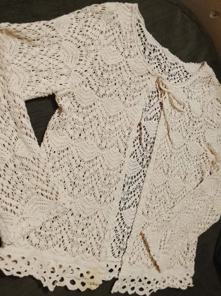 Chaqueta de punto calada color crema talla M