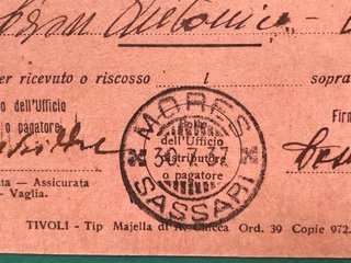RECIBO ANTIGUO CERTIFICADO DE CORREOS ITALIANO