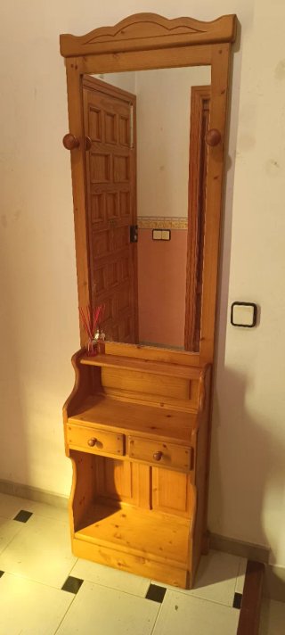 Mueble recibidor espejo perchero madera