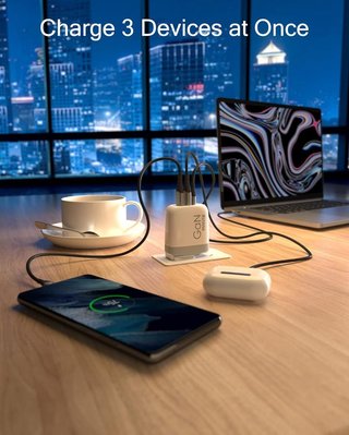 MANTO Cargador 65W 3 en 1 USB-C Enchufes US UK EU