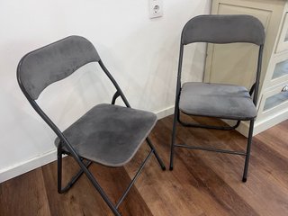 2 Sillas Plegables Terciopelo Gris