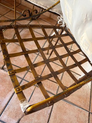 Mesa madera maciza y 6 sillas forja