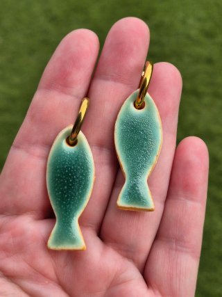 Pendientes Acero y Cerámica Pez Verde