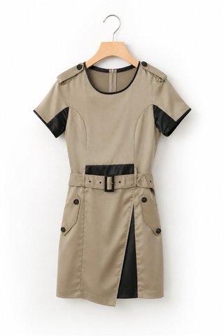 Nuevo Vestido Marrón elegante con cinturón T.S