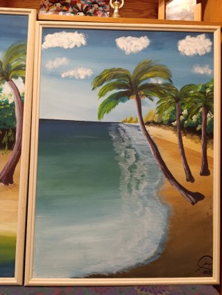 Due quadri olio spiaggia e palme, pittura ad olio