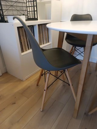 Mesa comedor JEGIND Ø105 blanco/natural +4 sillas
