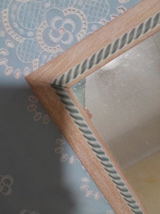 Espejo Madera Natural 70x40 con Adorno Azul