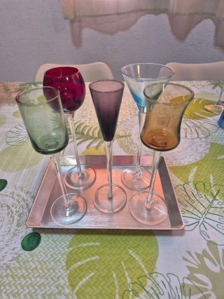 Juego 5 Copas Licor Tallo Largo Cristal