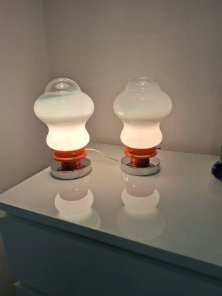 Coppia Lampade Vintage Arancio Vetro Metallo