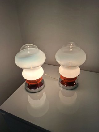 Coppia Lampade Vintage Arancio Vetro Metallo