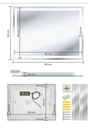 Espejo 80x60cm con luz LED