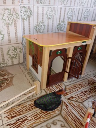 Cuadra de madera con 2 caballos
