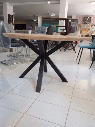 Mesa de comedor redonda madera y metal