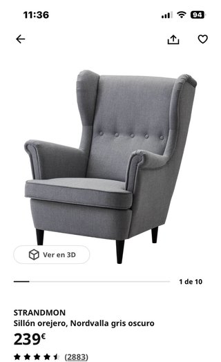 STRANDMON Sillón orejero gris oscuro