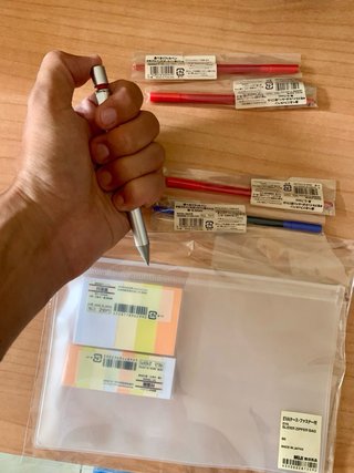 Set cancelleria Muji: post-it, penne, refill