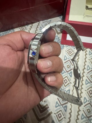 Reloj Cartier Santos Azul y Plateado