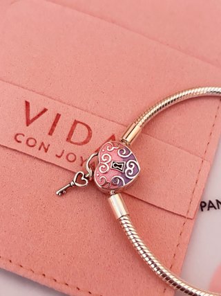 Pulsera estilo Pandora Corazón Rosa y Plata
