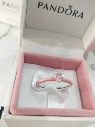 Anillo Pandora Corazón Rosa Esmaltado