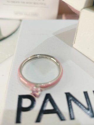Anillo Pandora Corazón Rosa Esmaltado