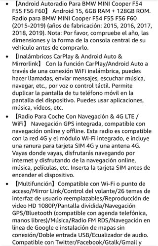 Pantalla CarPlay para Mini Cooper