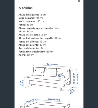 Sofá Cama ÄLVDALEN Gris Tela