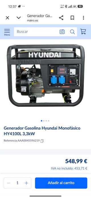 Generador Gasolina Hyundai HY4100L 3,3kW