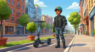 Repartidor en patinete a sus servicios