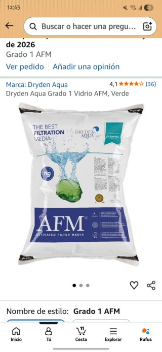 Arena de vidrio para piscina Dryden Aqua AFM Grado