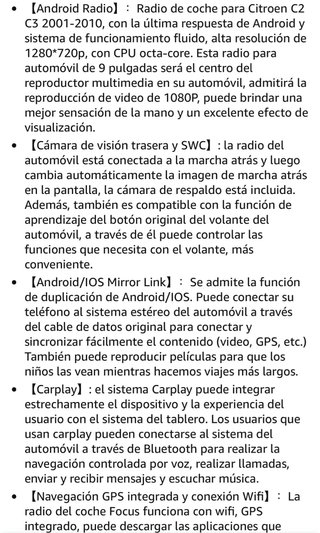 Pantalla CarPlay, para Citröen C2 y C3