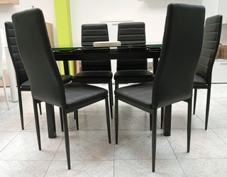 Mesa Comedor Extensible + 6 Sillas Negra. !Oferta!
