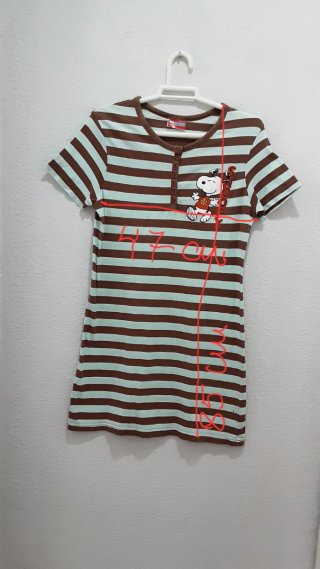Camisón Snoopy Talla S Rayas Marrón y Turquesa