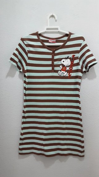 Camisón Snoopy Talla S Rayas Marrón y Turquesa