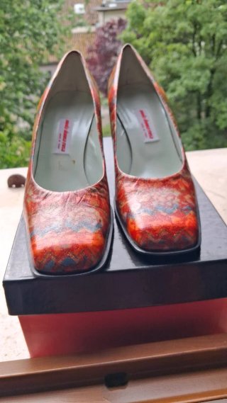 Décolleté Vintage Pelle Multicolore Rosso