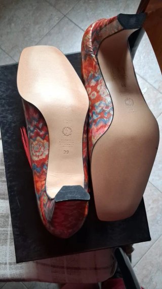 Décolleté Vintage Pelle Multicolore Rosso