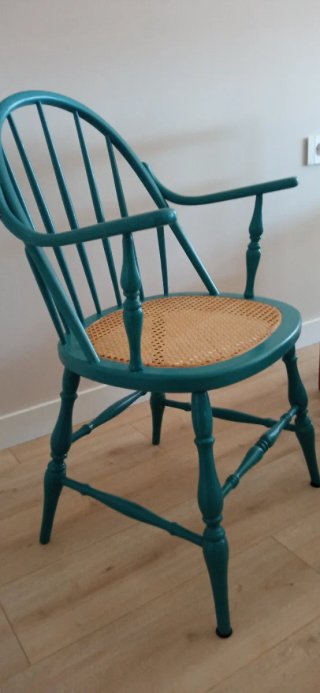 Sillas vintage madera verde rejilla (2)