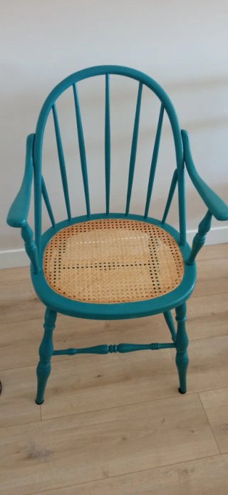 Sillas vintage madera verde rejilla (2)