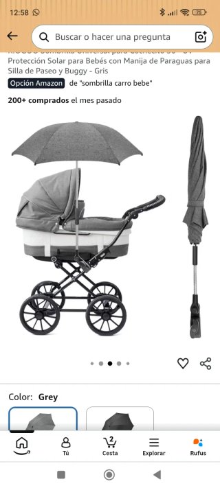 Sombrilla universal para cochecito bebé gris