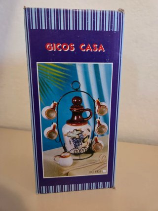 Set bottiglia e 6 bicchierini terracotta