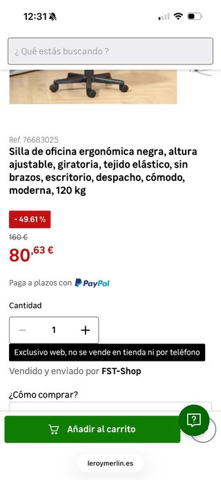 Silla de oficina ergonómica negra HOMCOM