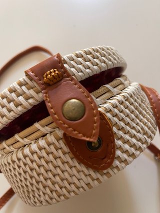 Borsa rotonda paglia beige e rossa