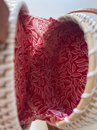 Borsa rotonda paglia beige e rossa