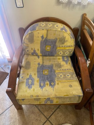 Sofá bodega tela y madera de cerezo