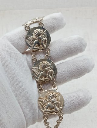 Pulsera Querubines Vintage Bañada en Plata