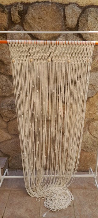 Cortina Macramé Algodón Beige/Blanco