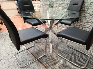 Mesa Comedor Redonda Cristal y Sillas Negras