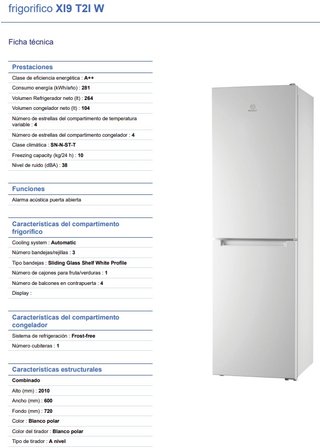 Frigorífico Indesit Frost Free 201 cm Impecable