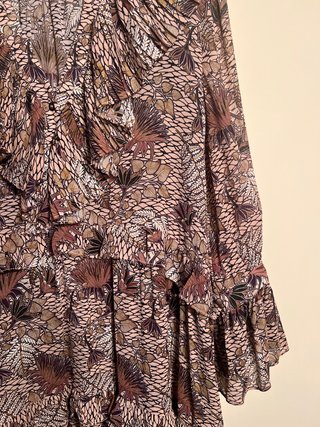 Vestido Castanho Estampado Midi