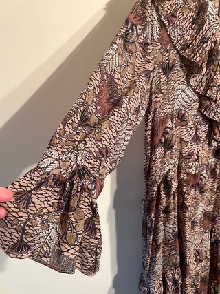 Vestido Castanho Estampado Midi
