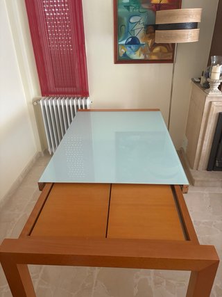 Mesa comedor extensible madera/cristal Hasta 210cm