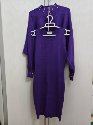Conjunto vestido y jersey morado. S-M